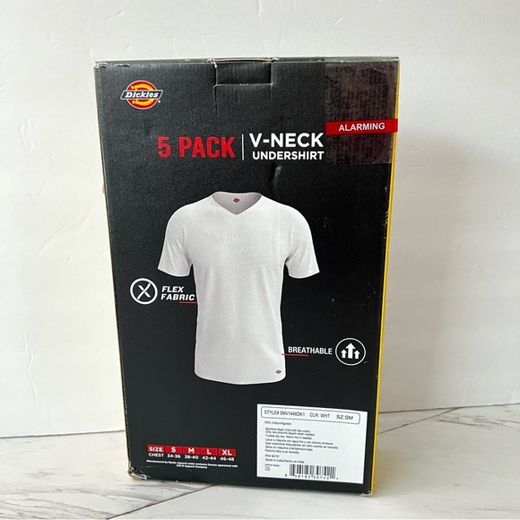 Dickies Men's V-Neck T-Shirts Size Small 5 Pack White Cotton Undershirts - Picture 3 of 6